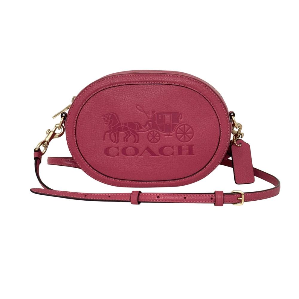 Coach Horse and Carriage Logo Pebble Leather Crossbody Camera Bag Pink C4056